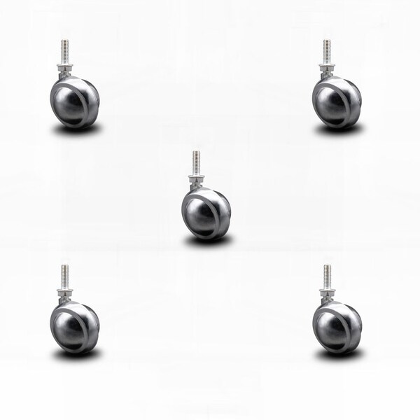 2 Inch Bright Chrome Metal Ball Caster - 5/16 Inch Threaded Stem -SCC, 5PK